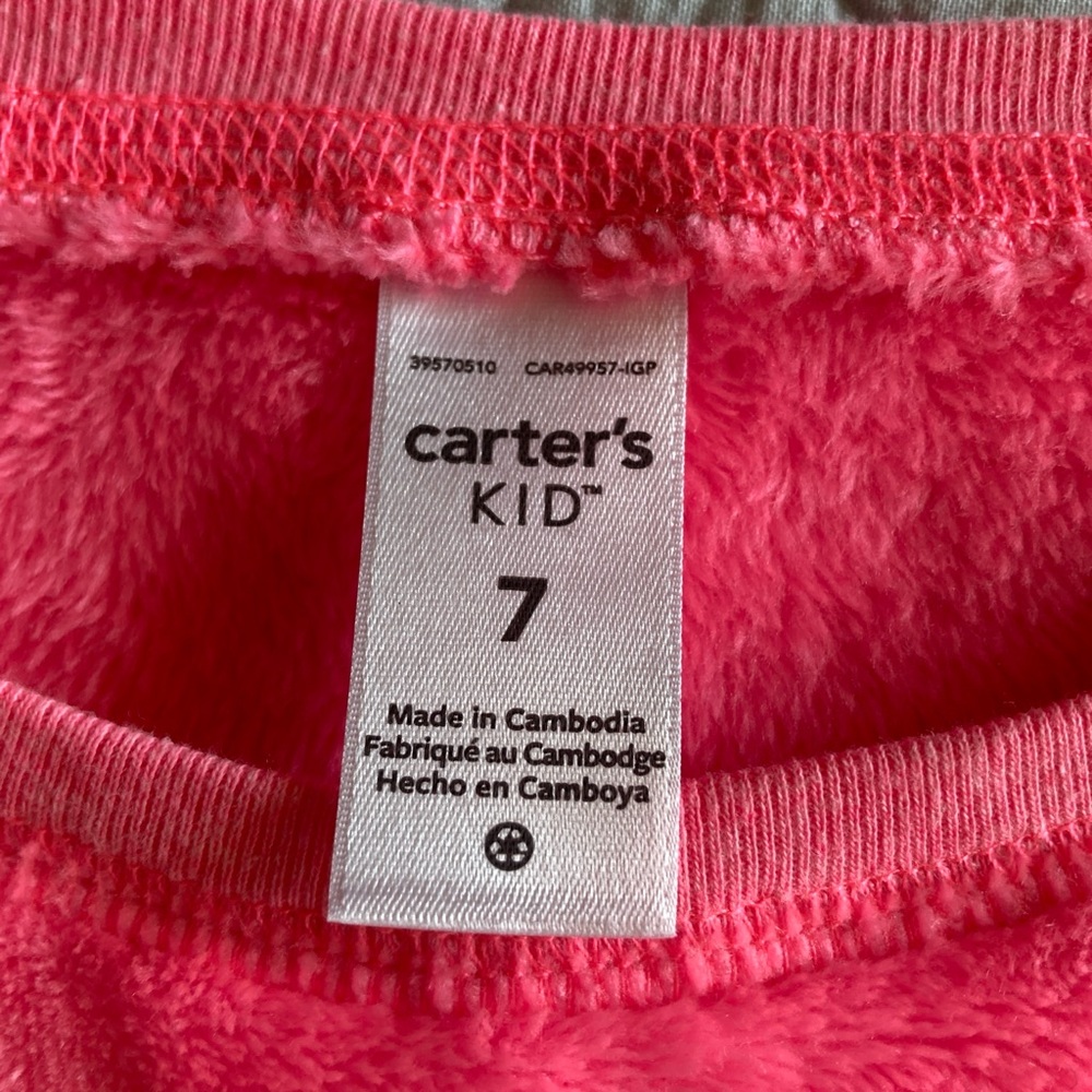 Girl's Carters Heart Design Hot Pink Fleece Pullover Sweater Size 7 - Picture 5 of 5